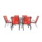 Flash Furniture Brazos 7 Pc Outdoor Patio Dining Set - 55in Tempered Glass Patio Tbl w/Umbrella Hole, 6 Red Chairs TLH-089REC-303CRD6-GG - alternate 5
